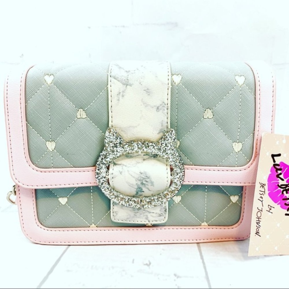 Betsey Johnson Vivian Pink Silver Kitten Crossbody